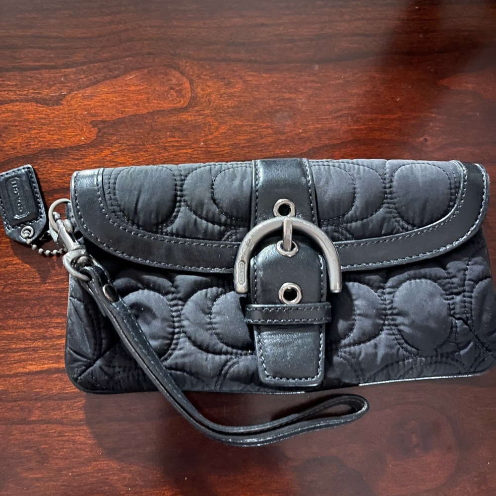 Coach Black Clutch with Quilted Design and Wristlet Strap
